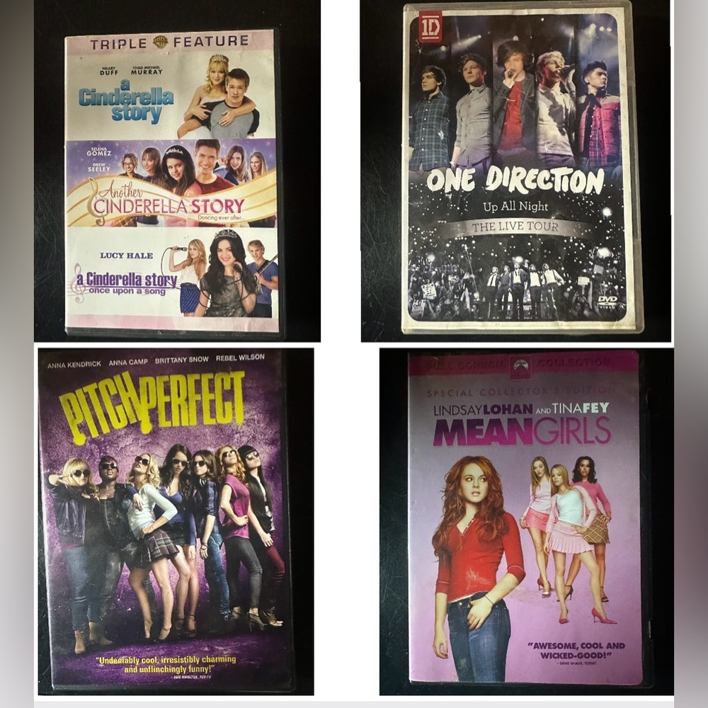 4 DVDs Cinderella Story, Mean Girls, Pitch Perfect, One Direction